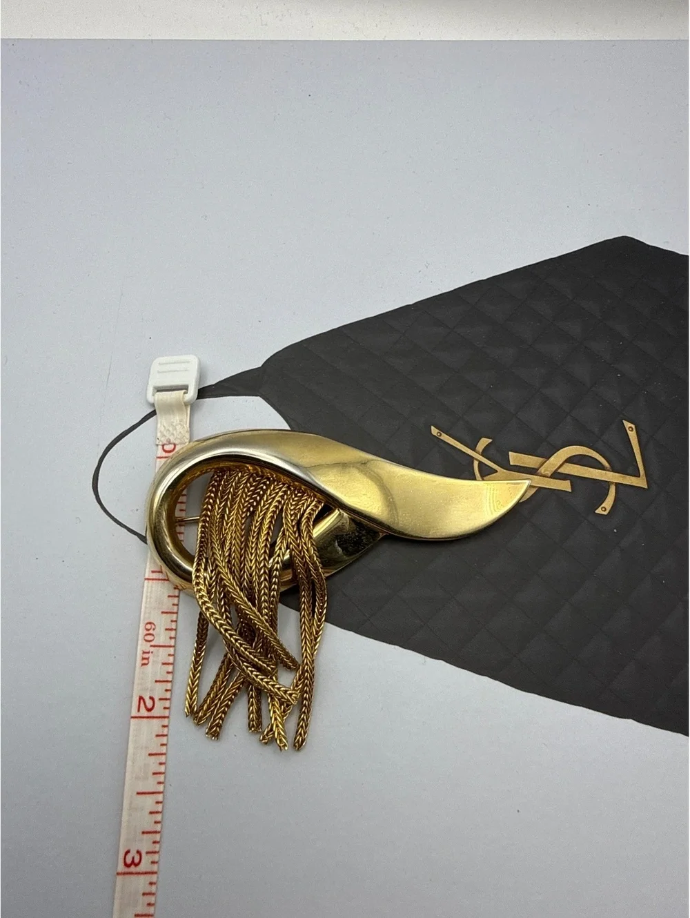 Vintage 80s Gold Tone Tassel Brooch Modernist Abstract Statement Pin Fringe